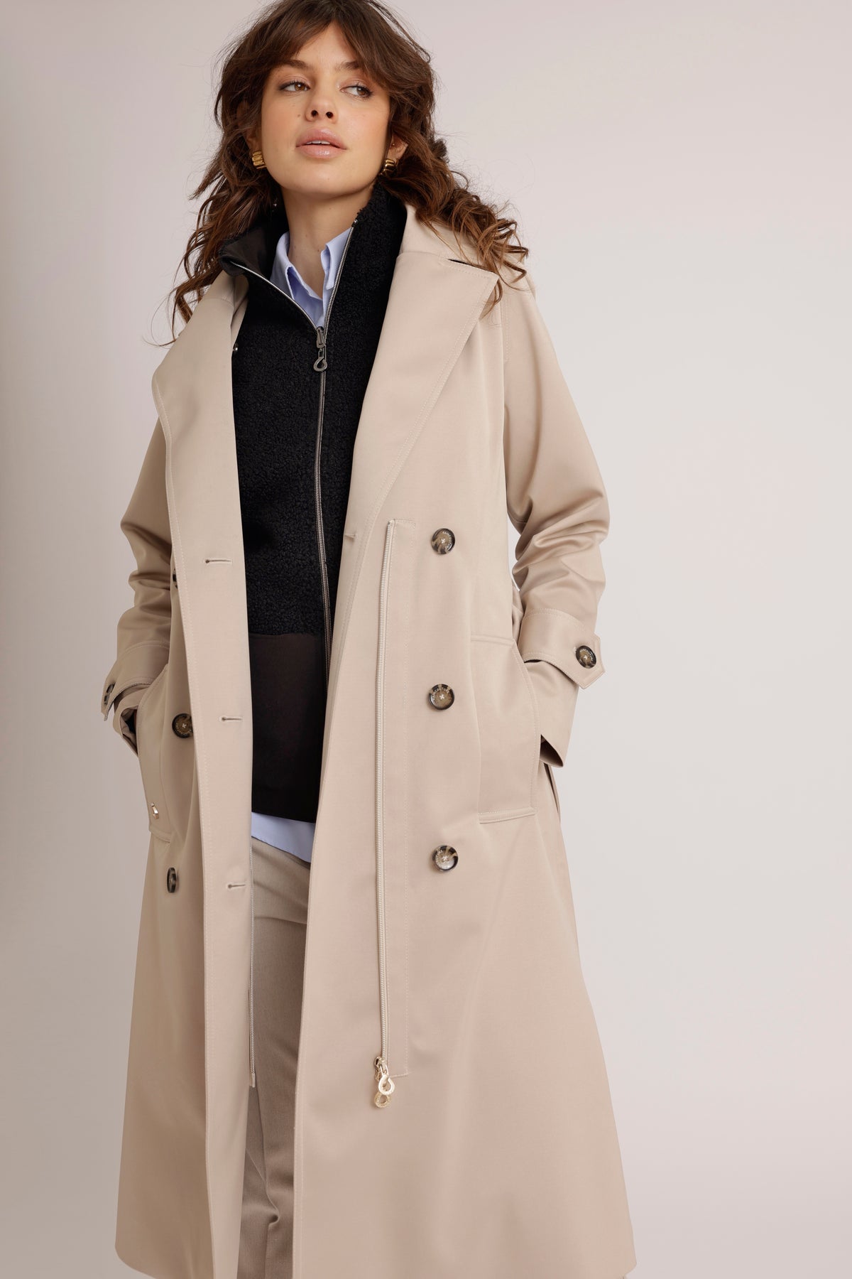 Waterproof Straight-Fit Trenchcoat | Beige Satin