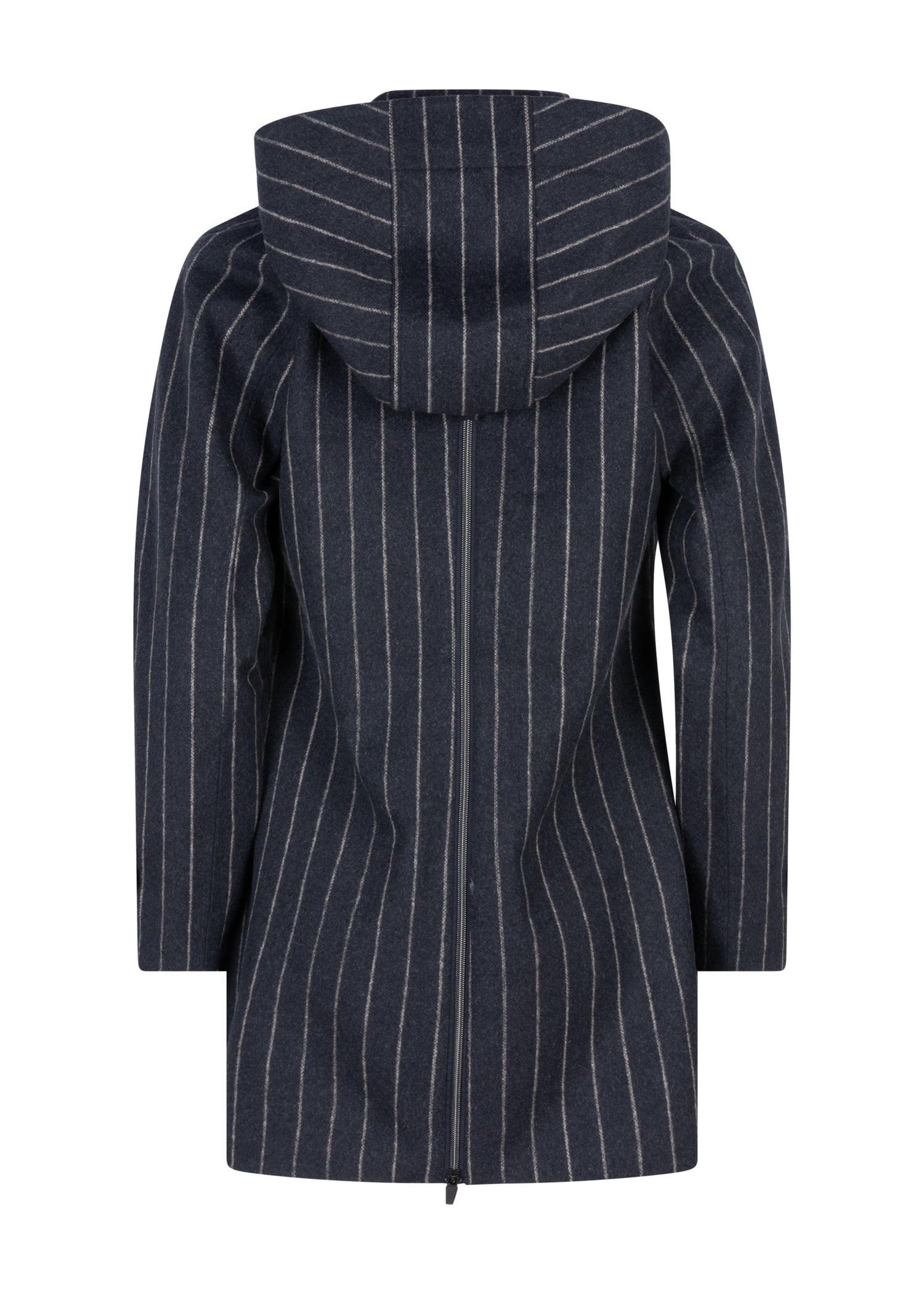 Waterproof Short Wool Coat | Navy Pinstripe