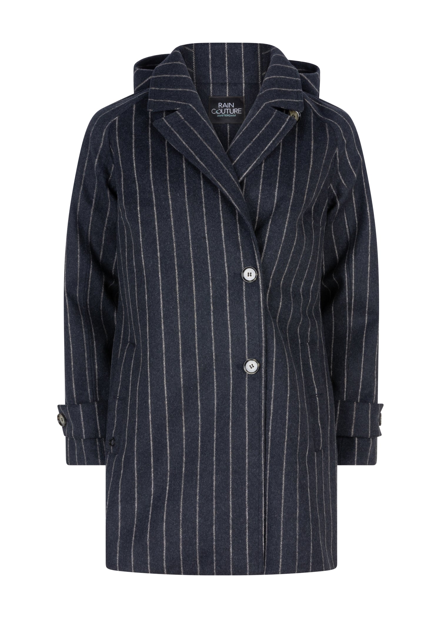 Waterproof Short Wool Coat | Navy Pinstripe