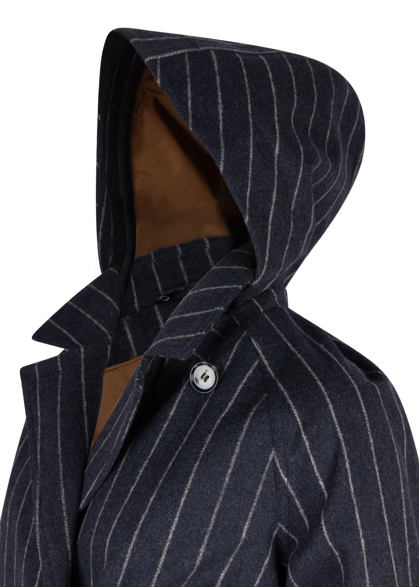 Waterproof Short Wool Coat | Navy Pinstripe