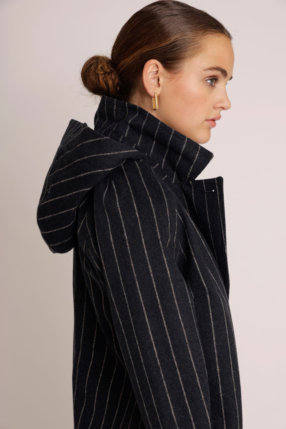 Waterproof Short Wool Coat | Navy Pinstripe