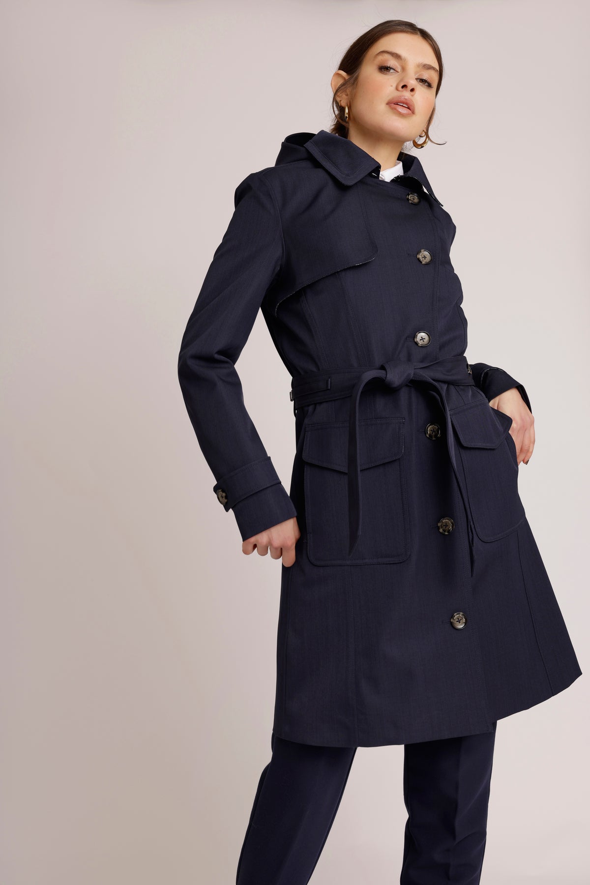 Waterproof Tailored To Fit Trenchcoat | Navy Melange