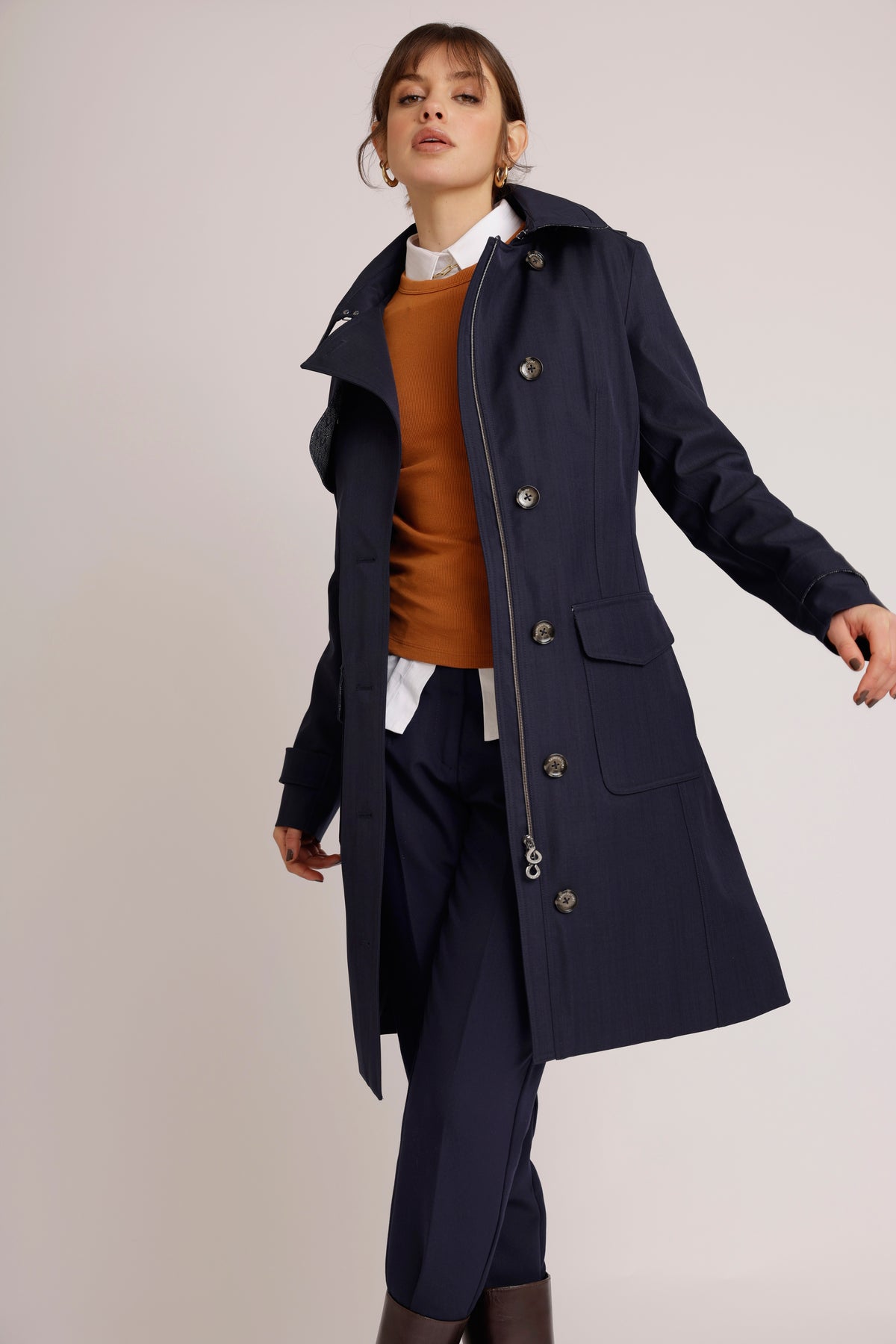 Waterproof Tailored To Fit Trenchcoat | Navy Melange
