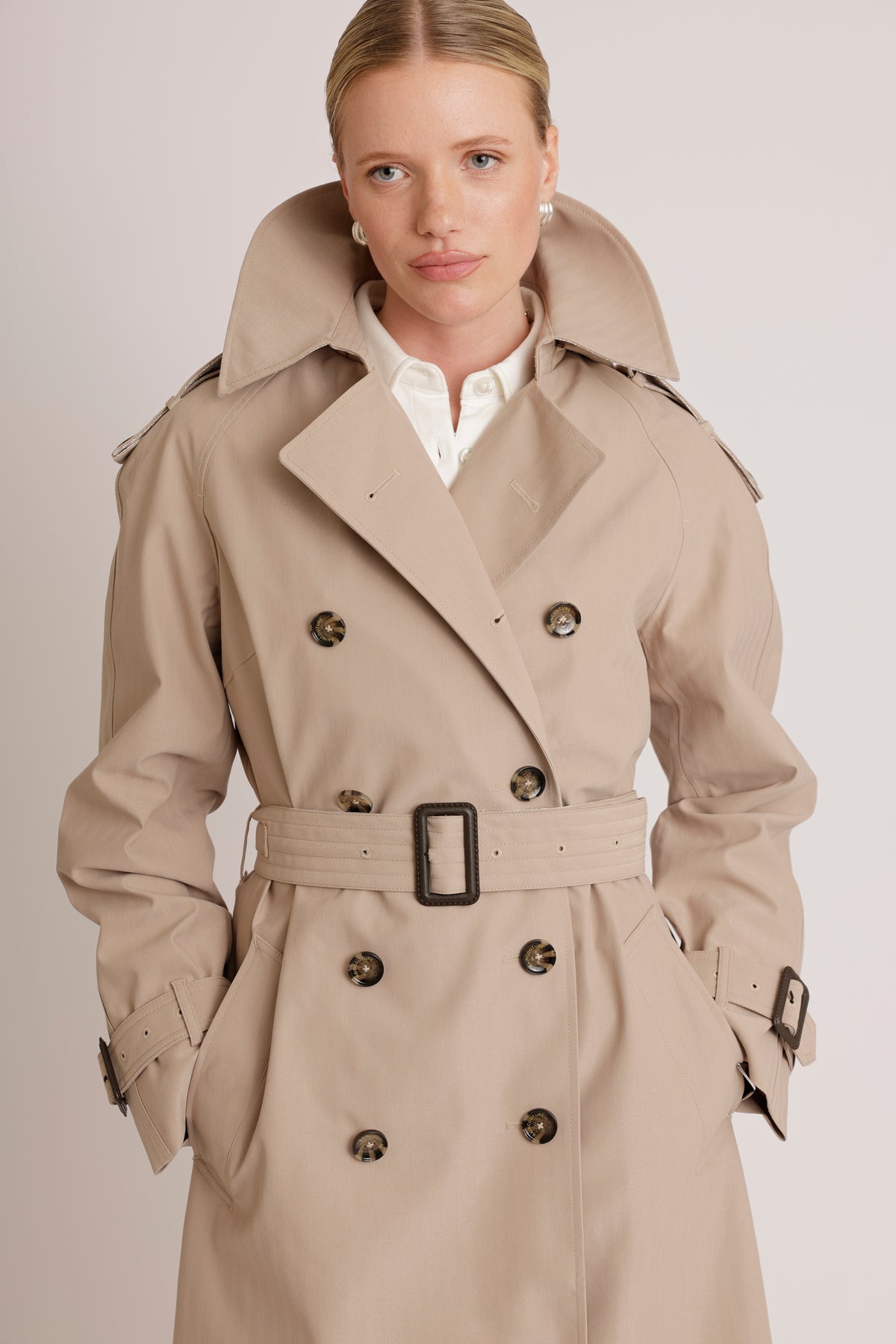 Waterproof Relaxed Fit Trenchcoat | Beige Herringbone