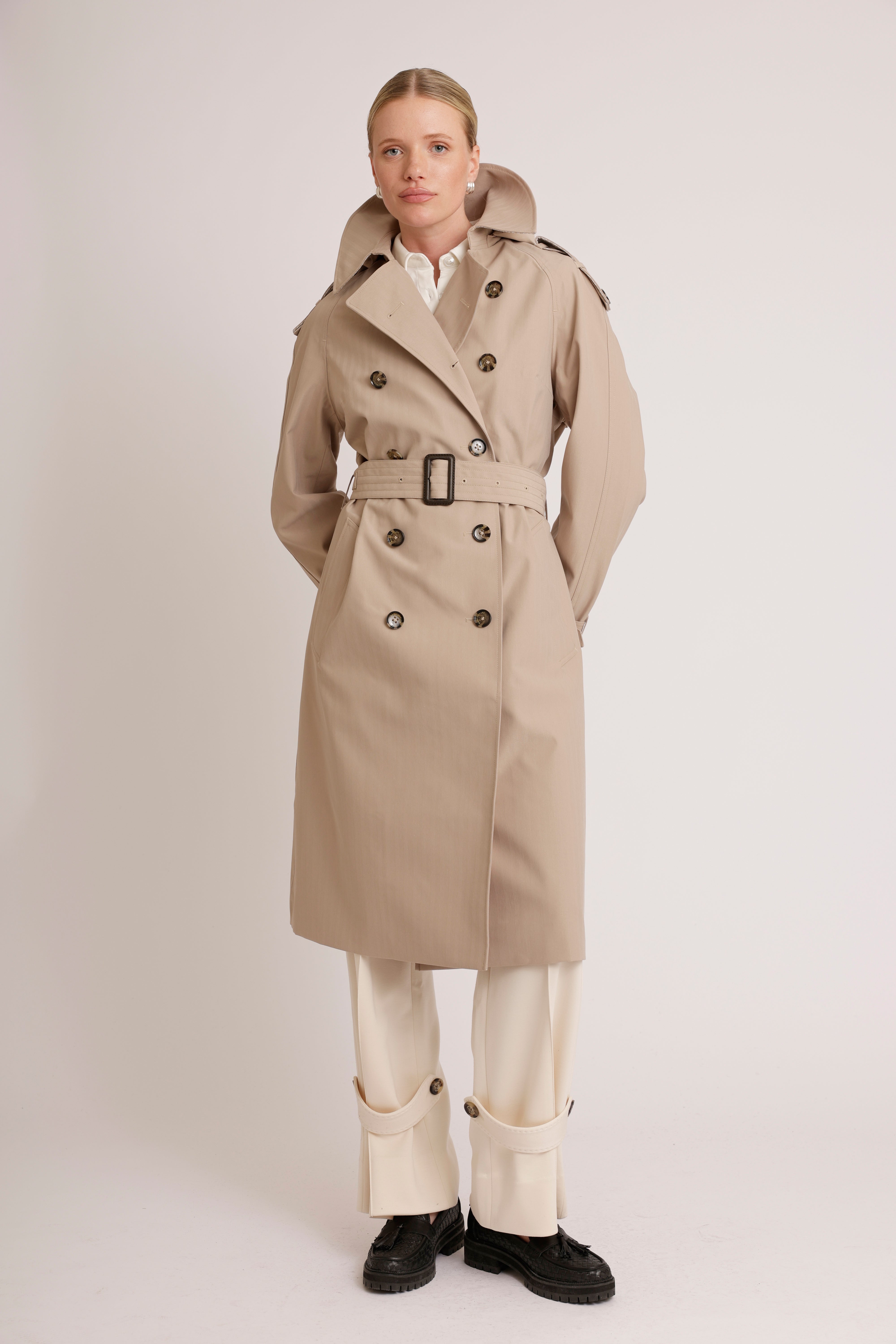 Waterproof Relaxed Fit Trenchcoat  | Beige Herringbone