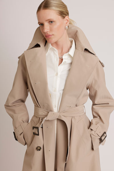 Waterproof Relaxed Fit Trenchcoat | Beige Herringbone