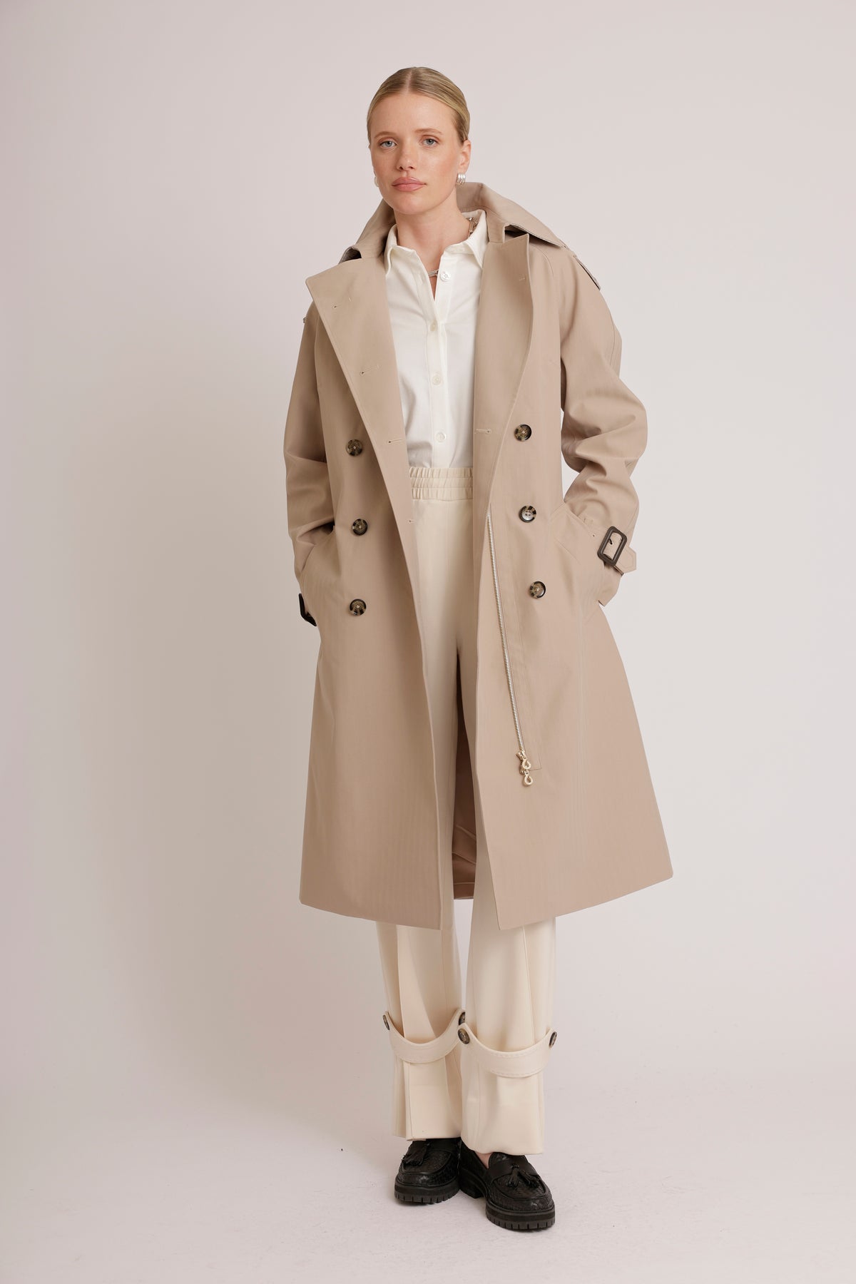 Waterproof Relaxed Fit Trenchcoat | Beige Herringbone