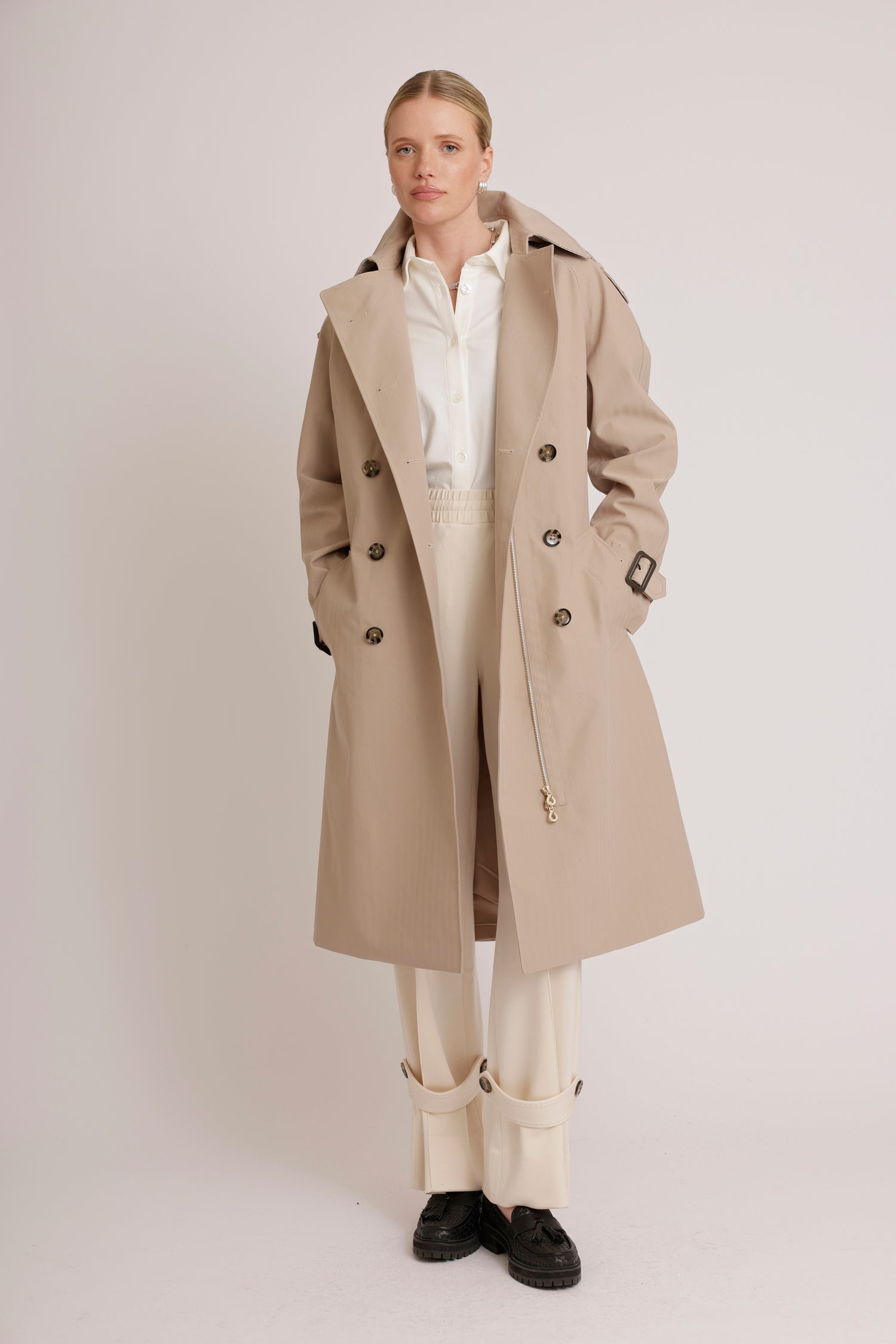 Waterproof Relaxed Fit Trenchcoat  | Beige Herringbone