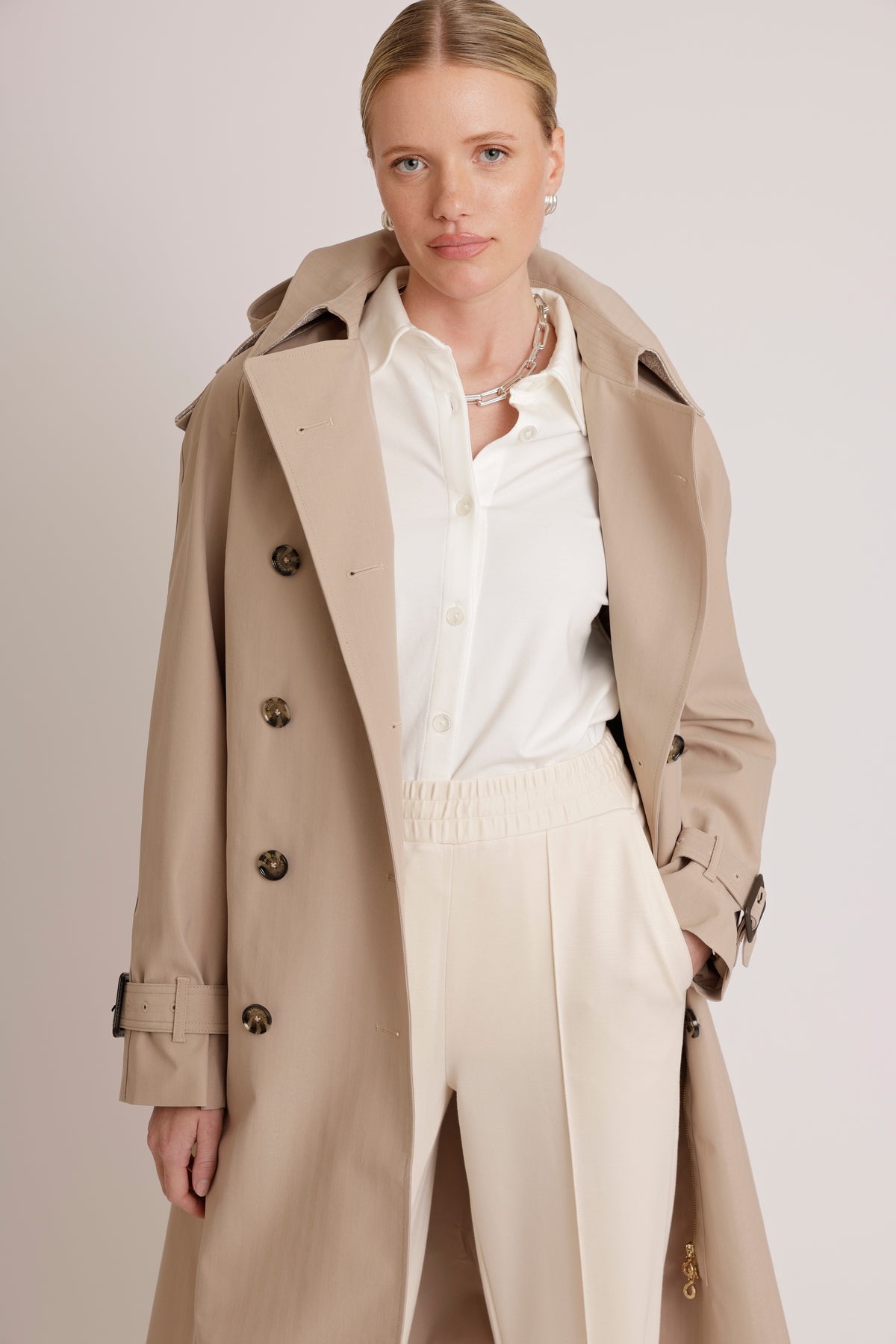 Waterproof Relaxed Fit Trenchcoat | Beige Herringbone