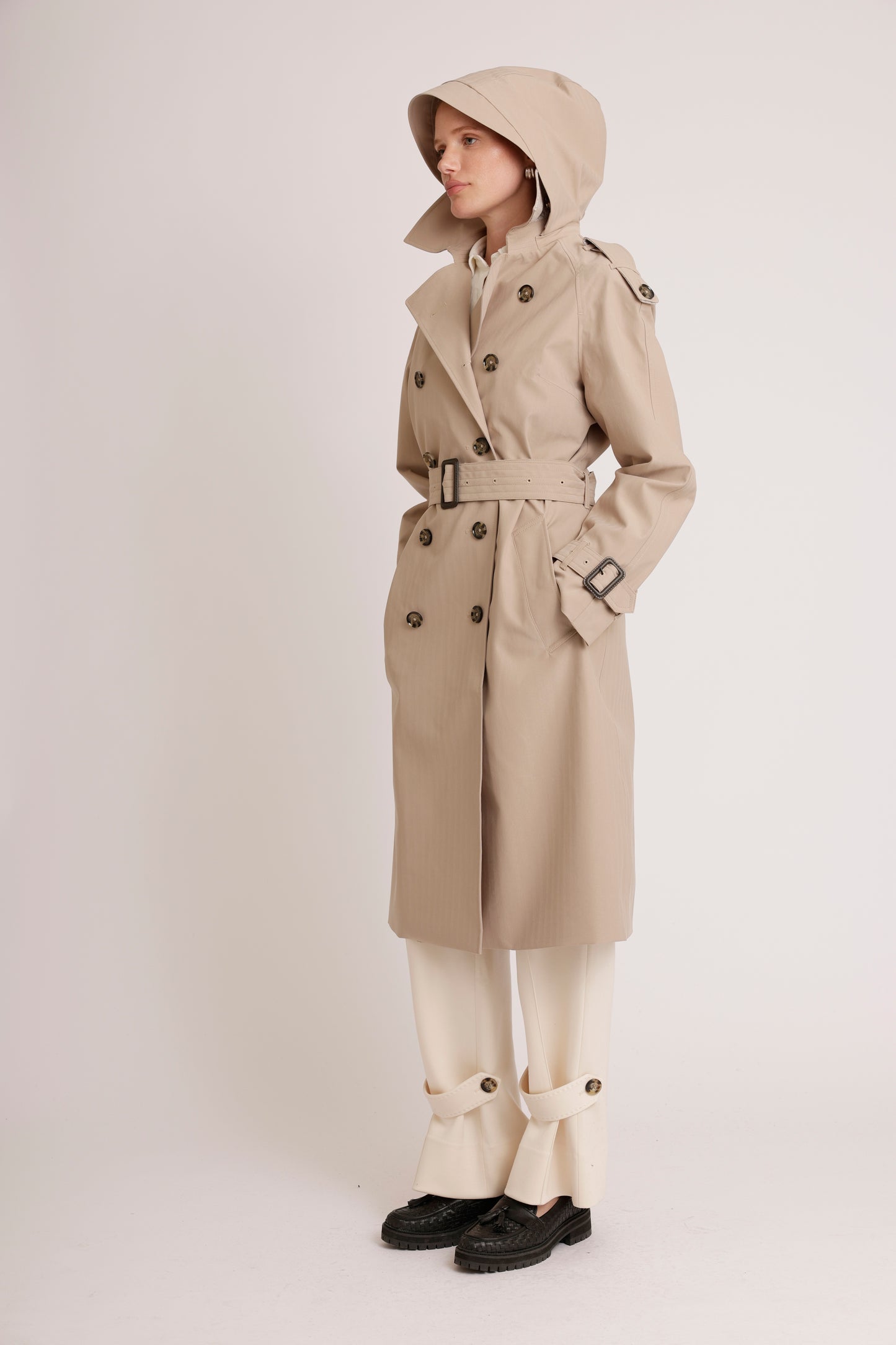 Waterproof Relaxed Fit Trenchcoat  | Beige Herringbone