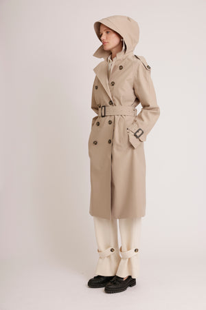 Waterproof Relaxed Fit Trenchcoat | Beige Herringbone