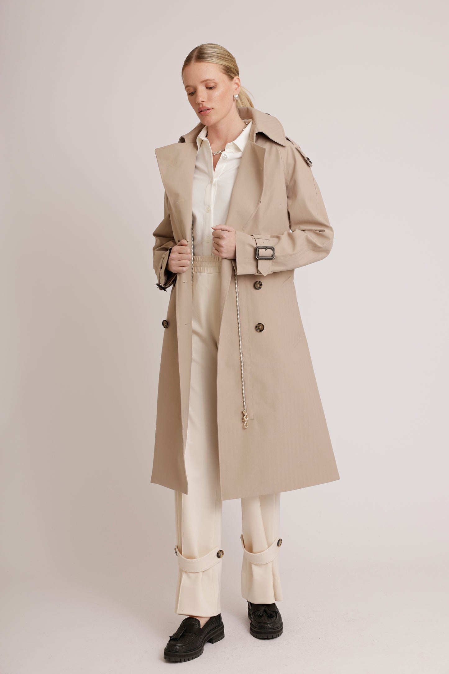 Waterproof Relaxed Fit Trenchcoat  | Beige Herringbone