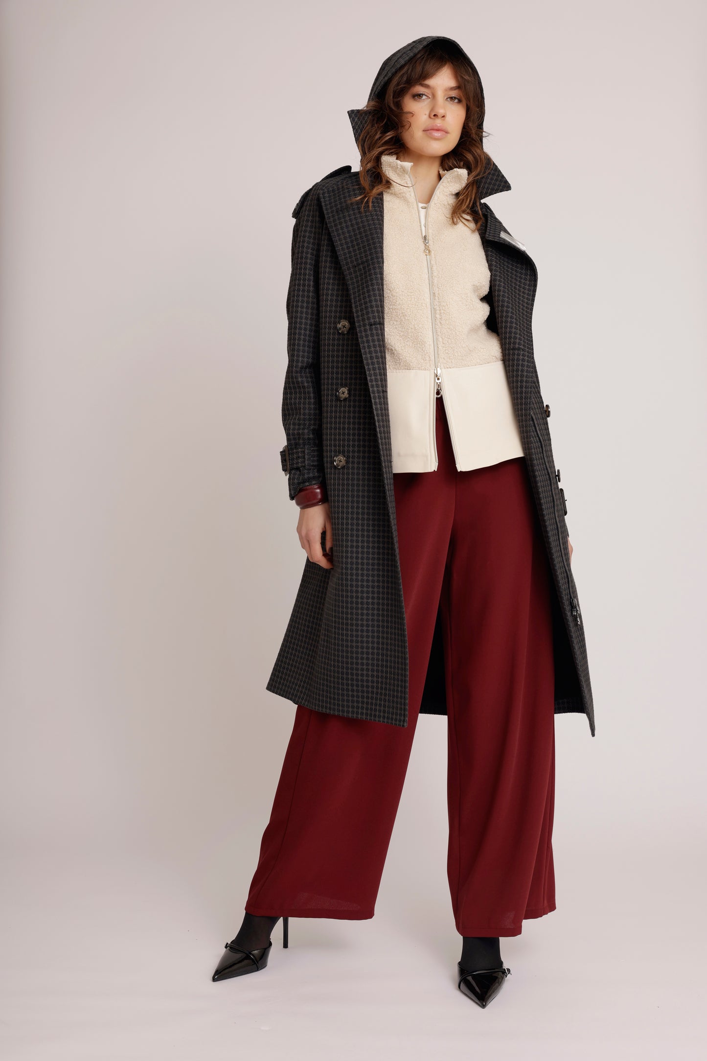 Waterproof Relaxed Fit Trenchcoat  |  Black/Brown Tweed