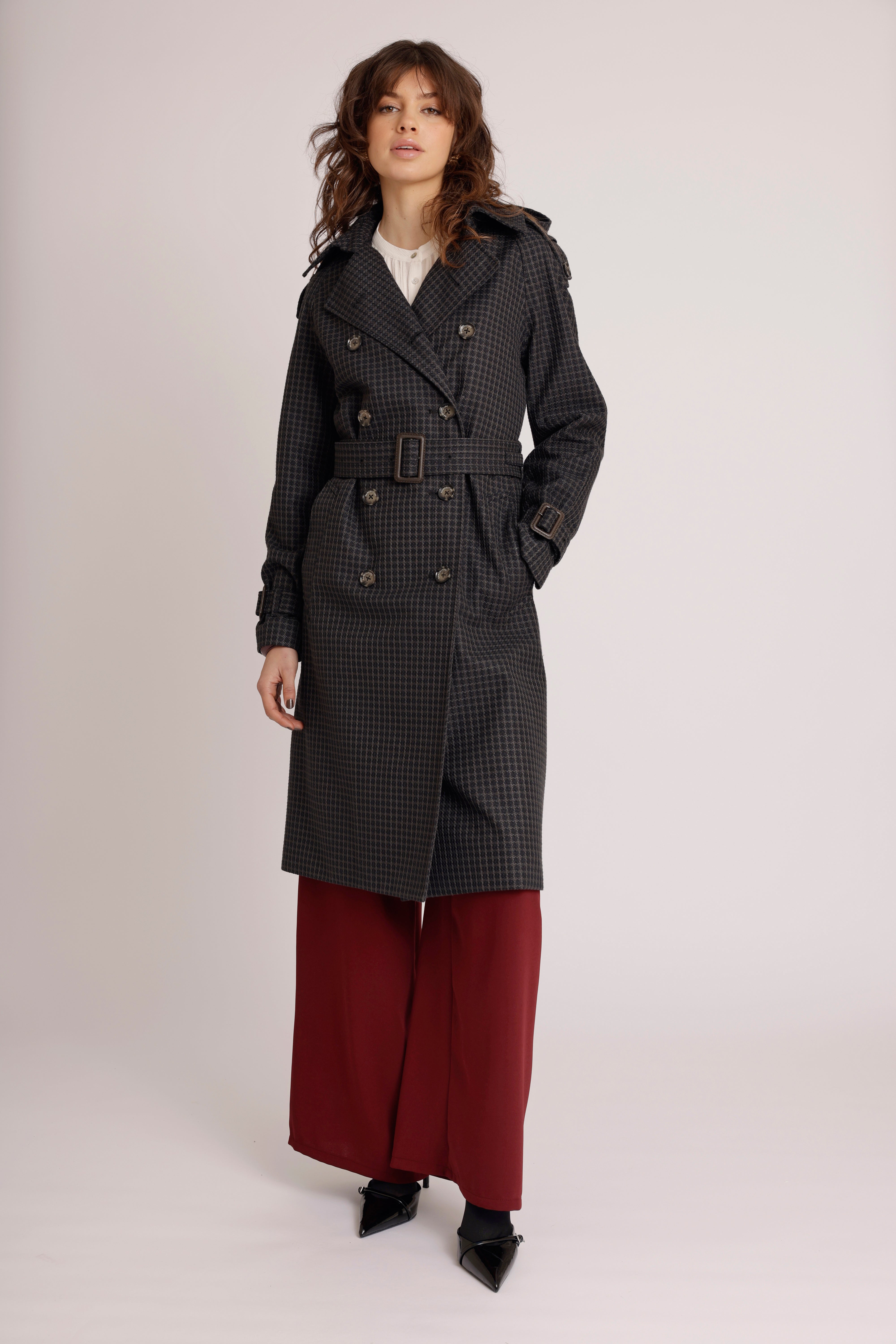 Waterproof Relaxed Fit Trenchcoat  |  Black/Brown Tweed