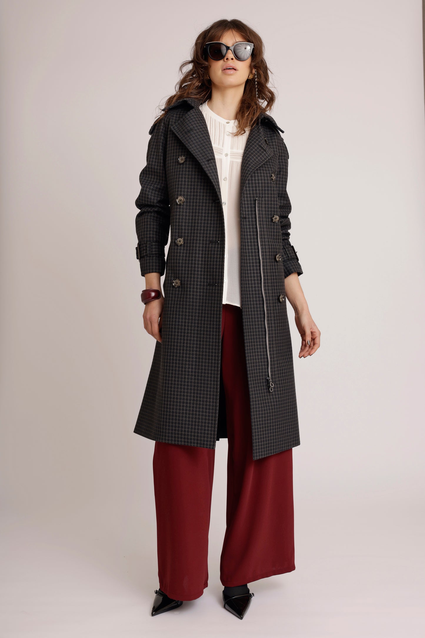 Waterproof Relaxed Fit Trenchcoat  |  Black/Brown Tweed