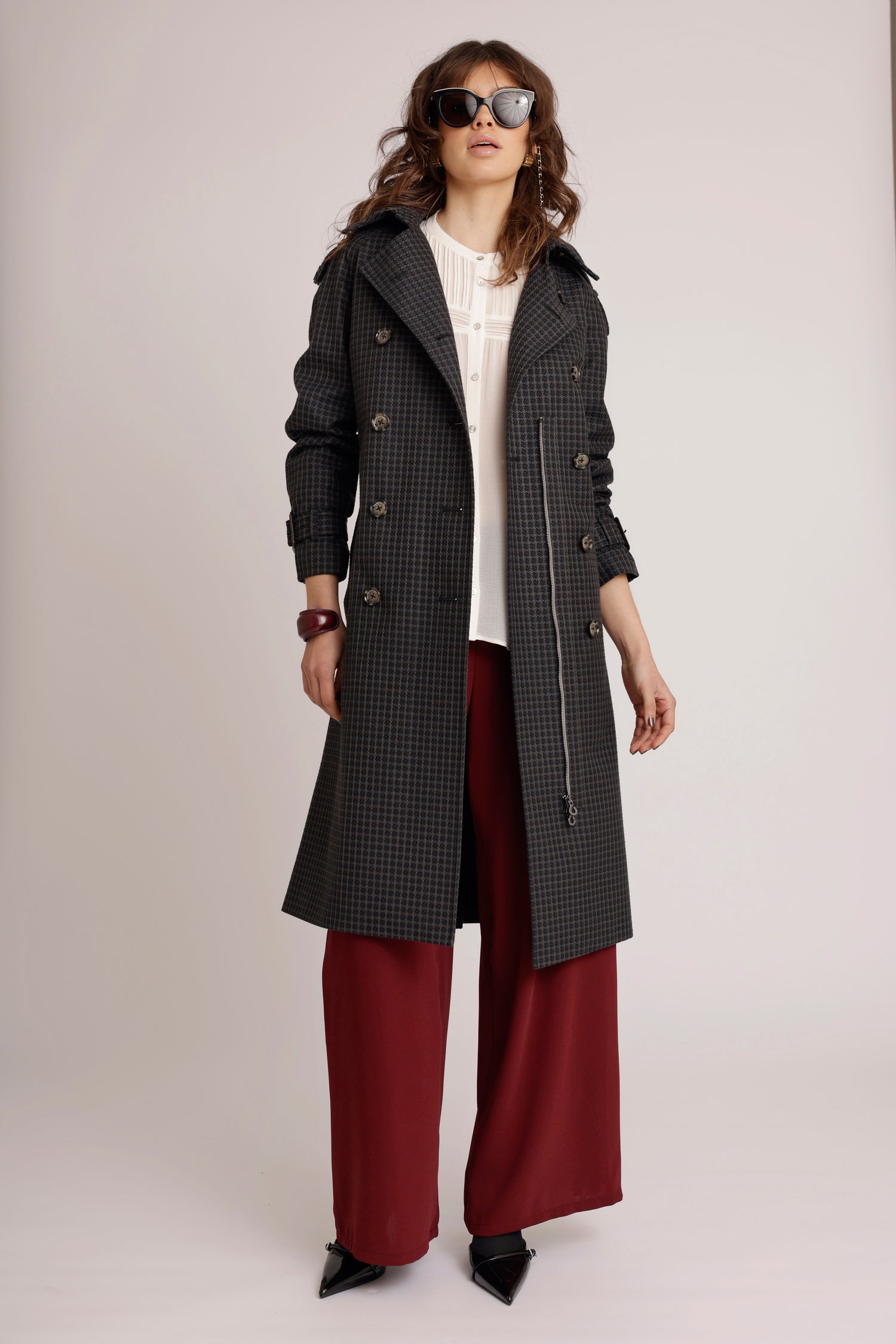 Waterproof Relaxed Fit Trenchcoat  |  Black/Brown Tweed