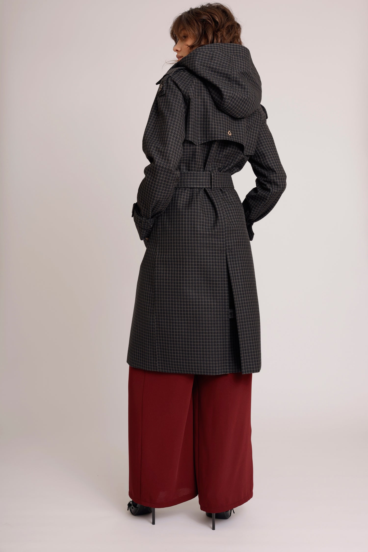 Waterproof Relaxed Fit Trenchcoat  |  Black/Brown Tweed