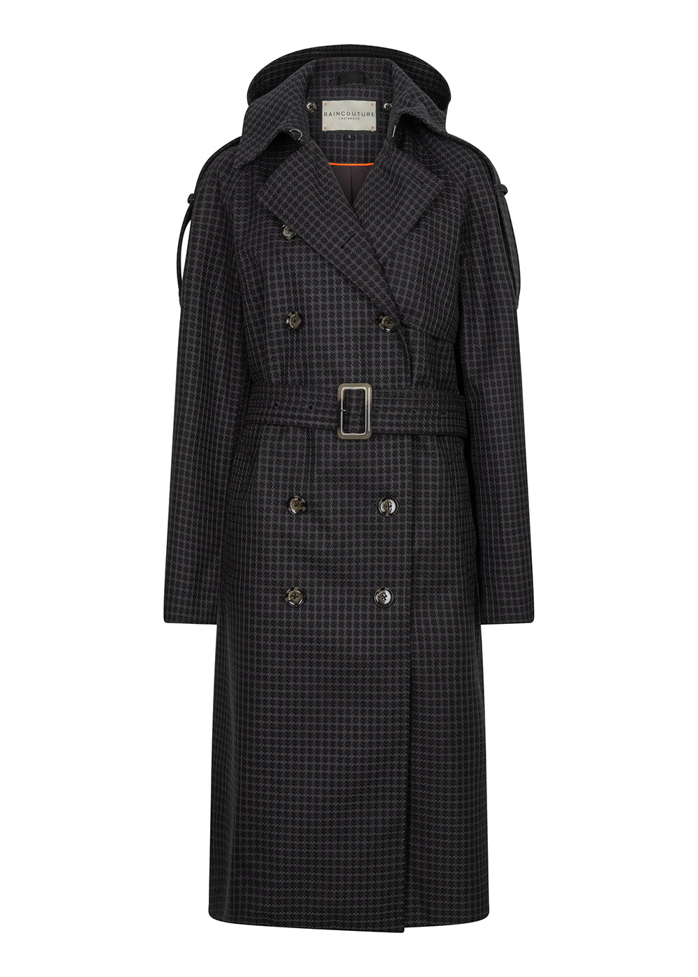 Waterproof Relaxed Fit Trenchcoat  |  Black/Brown Tweed
