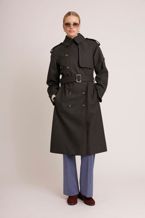 Waterproof Relaxed Fit Trenchcoat | Black/Brown Tweed