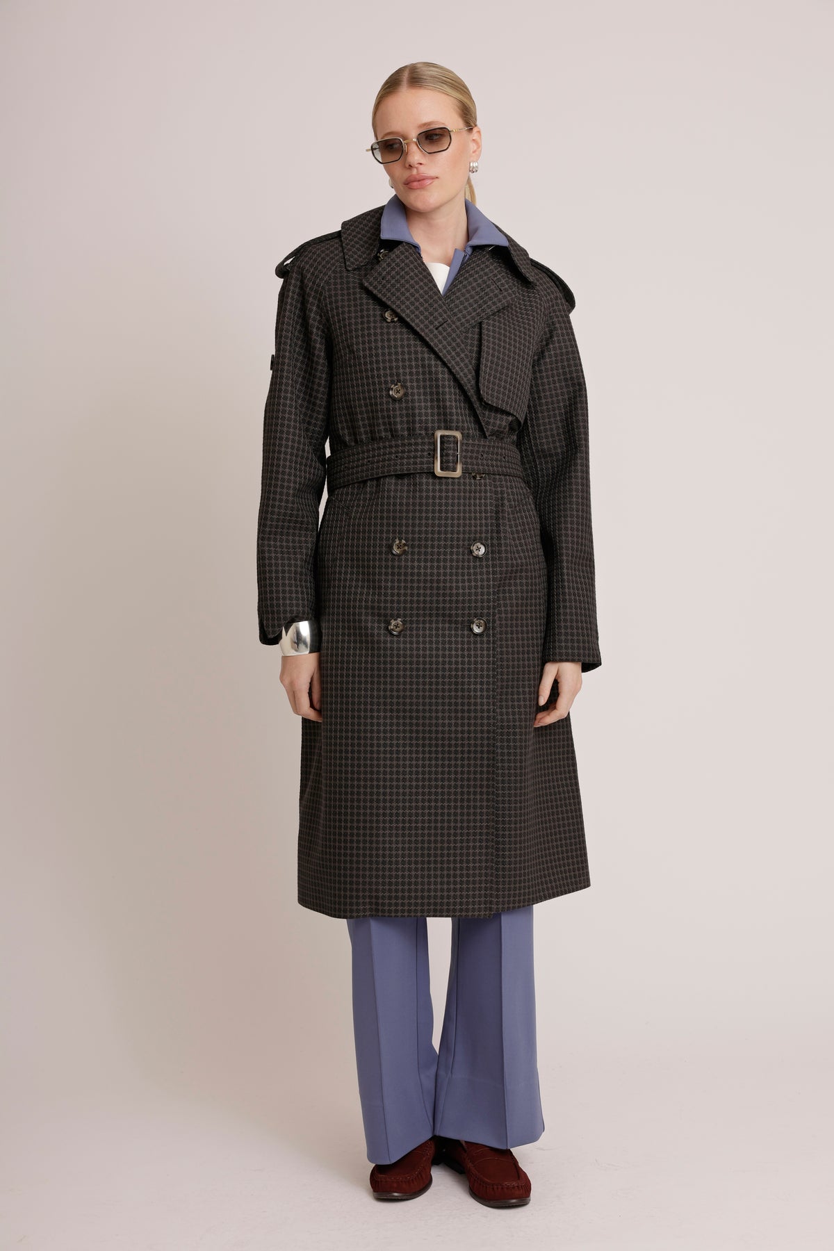 Waterproof Relaxed Fit Trenchcoat | Black/Brown Tweed