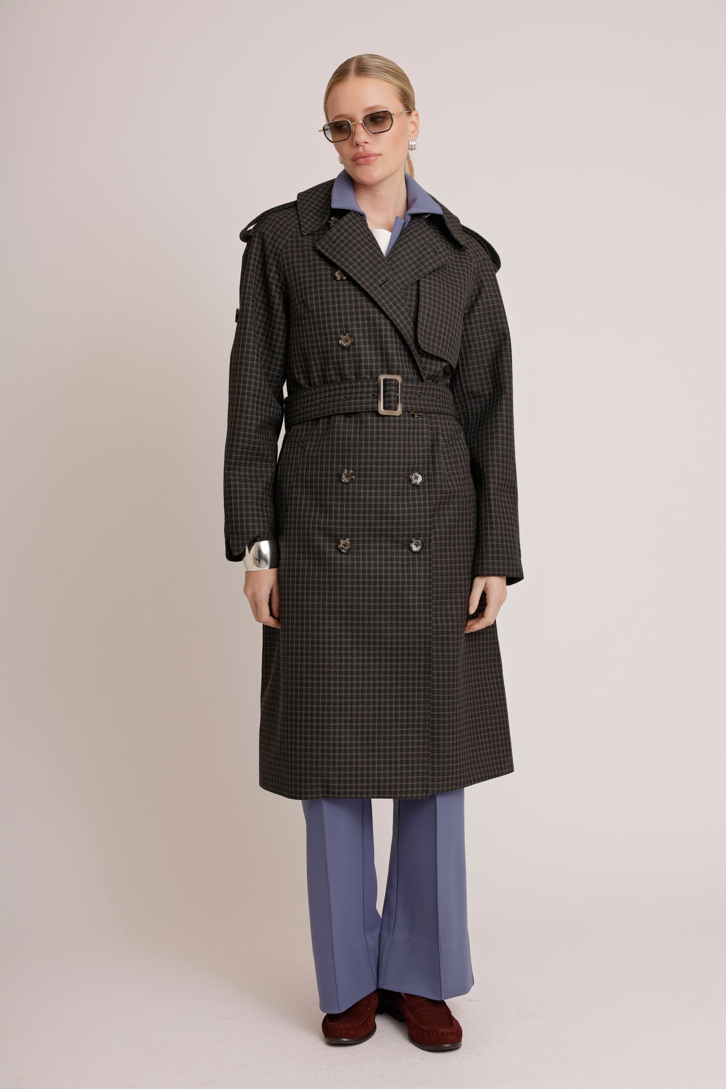 Waterproof Relaxed Fit Trenchcoat  |  Black/Brown Tweed