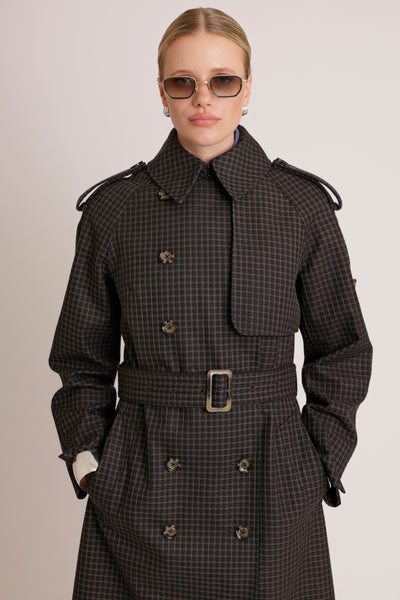 Waterproof Relaxed Fit Trenchcoat | Black/Brown Tweed