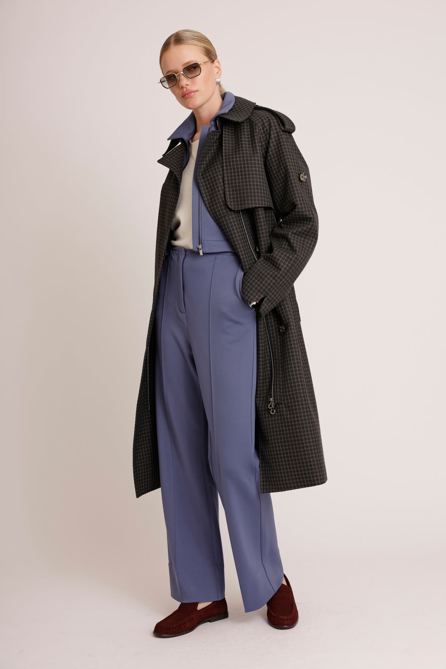 Waterproof Relaxed Fit Trenchcoat  |  Black/Brown Tweed