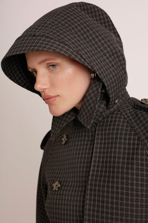 Waterproof Relaxed Fit Trenchcoat | Black/Brown Tweed