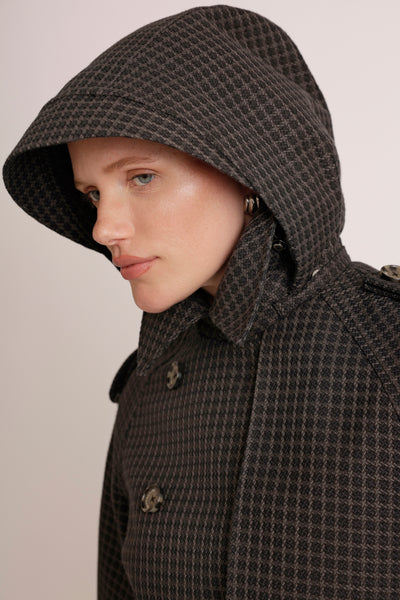 Waterproof Relaxed Fit Trenchcoat | Black/Brown Tweed