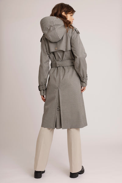 Waterproof Relaxed Fit Trenchcoat  | Black Houndstooth