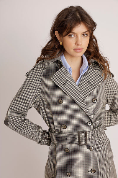 Waterproof Relaxed Fit Trenchcoat  | Black Houndstooth