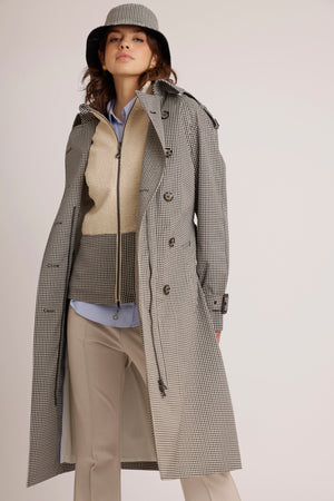 Waterproof Relaxed Fit Trenchcoat  | Black Houndstooth