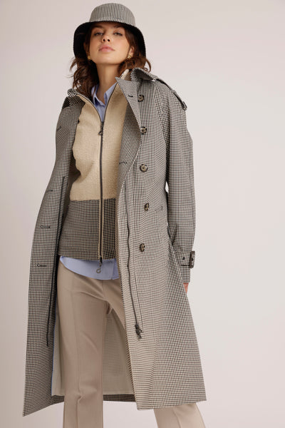 Waterproof Relaxed Fit Trenchcoat  | Black Houndstooth