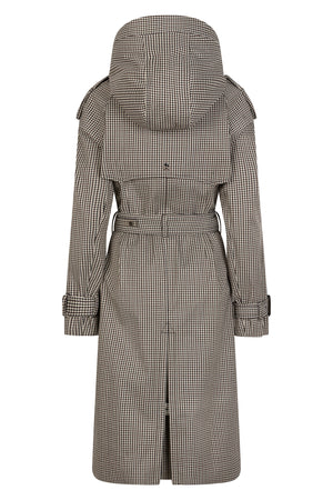 Waterproof Relaxed Fit Trenchcoat  | Black Houndstooth