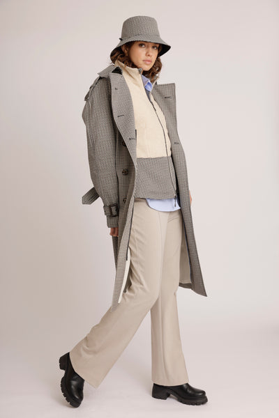 Waterproof Relaxed Fit Trenchcoat  | Black Houndstooth