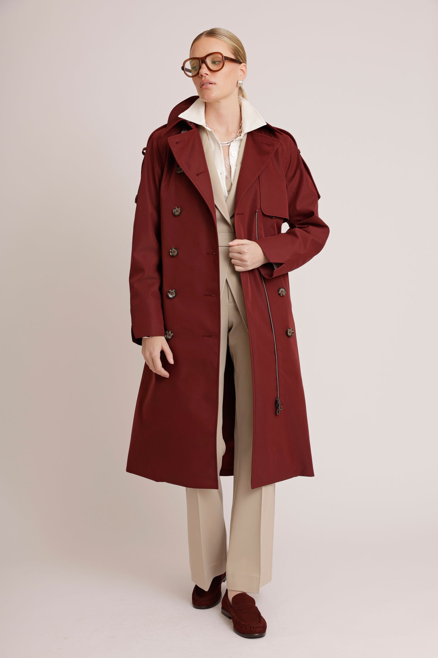 Waterproof Relaxed Fit Trenchcoat  | Burgundy