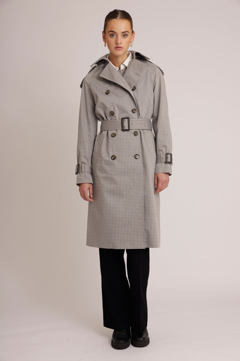 Waterproof Relaxed Fit Trenchcoat  | Gray Check