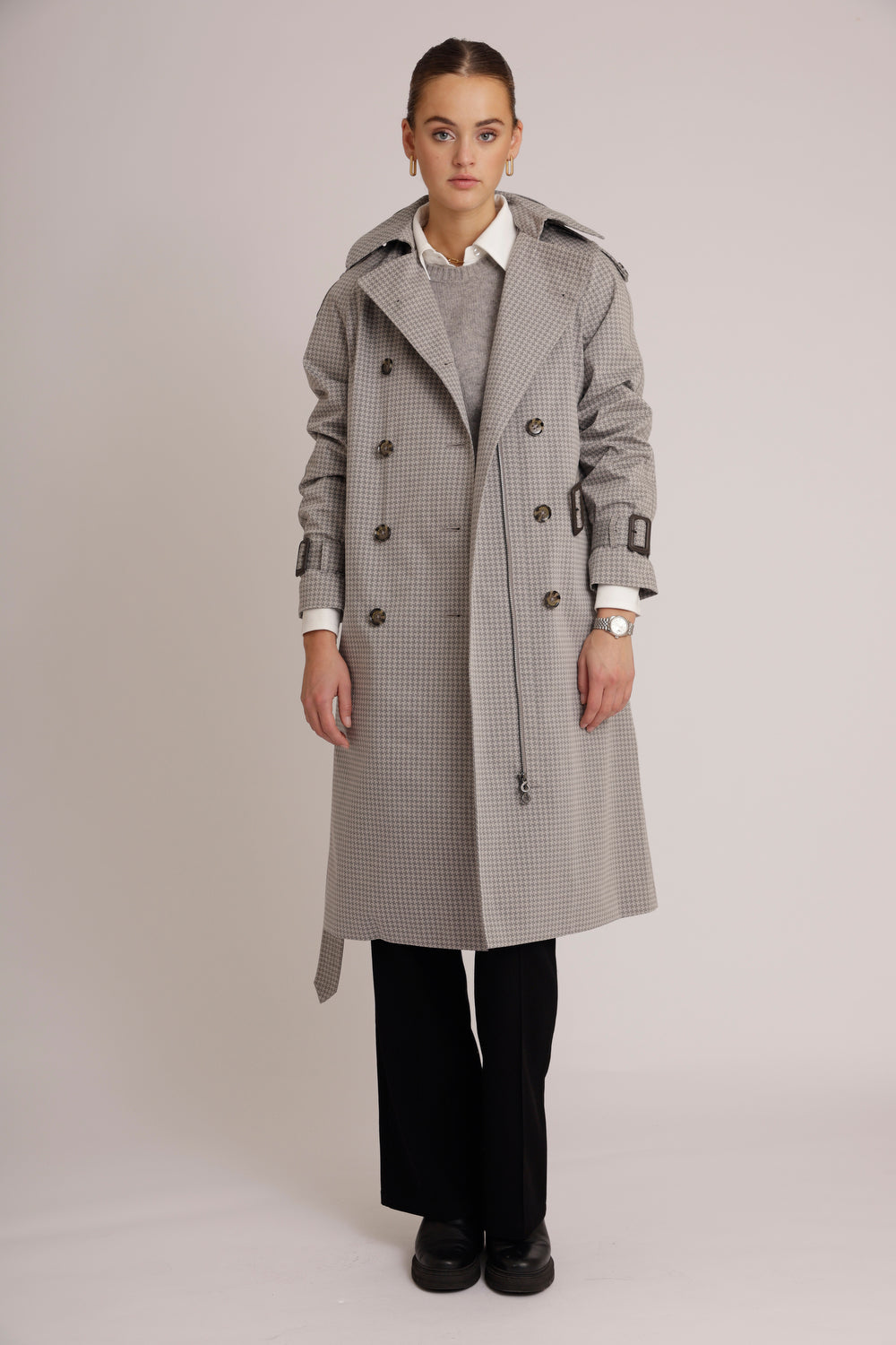 Waterproof Relaxed Fit Trenchcoat  | Gray Check