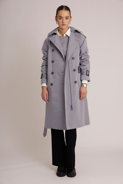 Waterproof Relaxed Fit Trenchcoat  | Gray Check