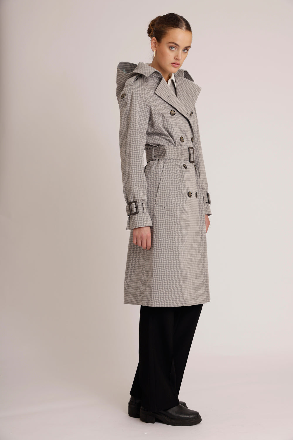 Waterproof Relaxed Fit Trenchcoat  | Gray Check