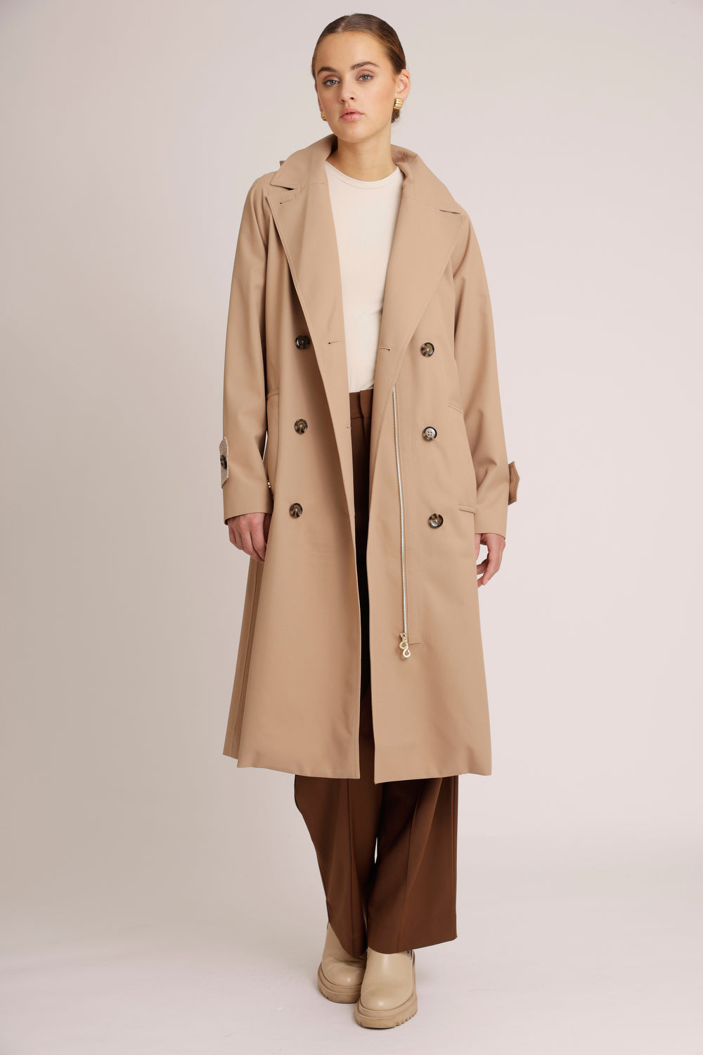 Waterproof Straight-Fit Trenchcoat  | Beige Lightweight