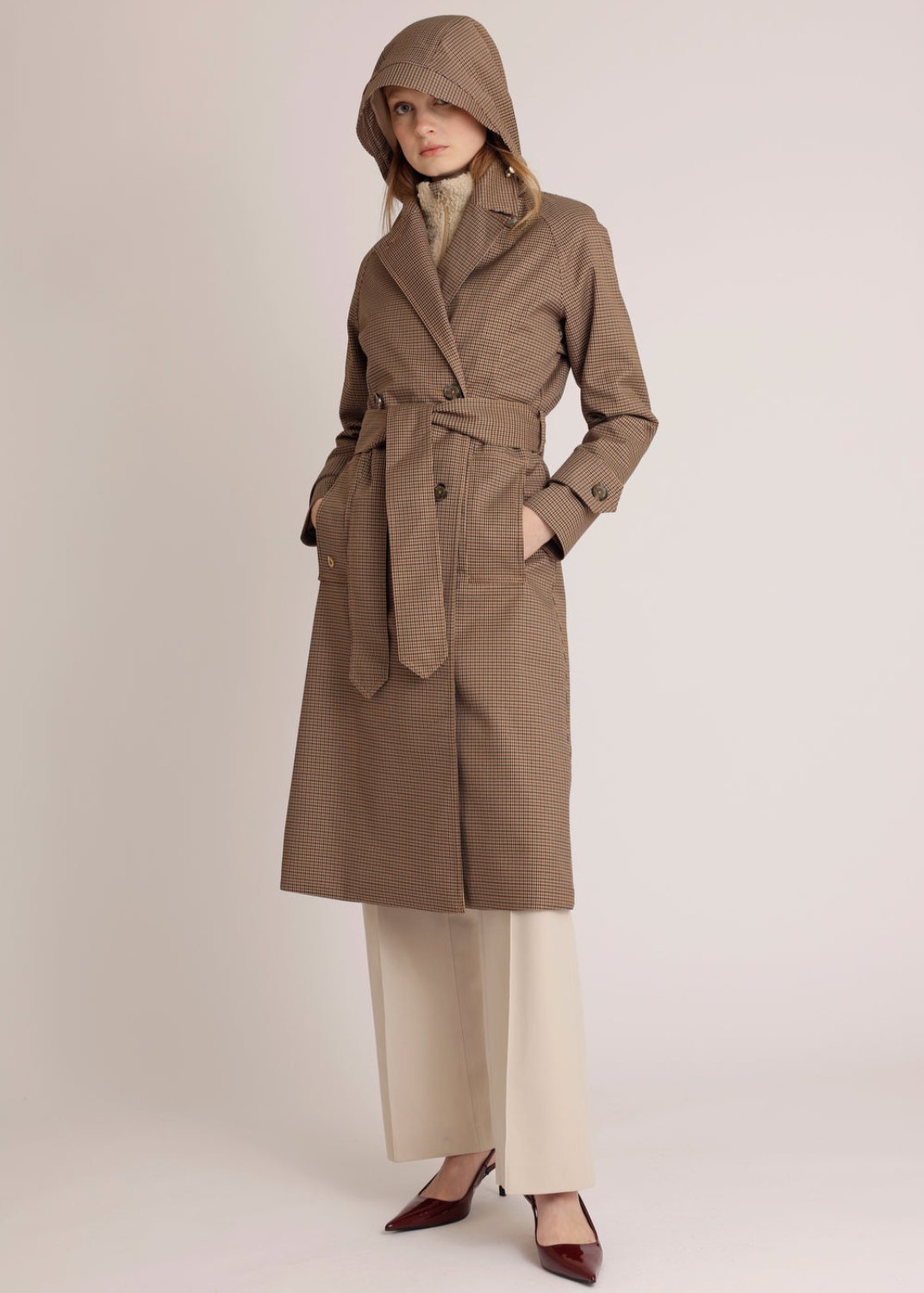 Waterproof Straight-Fit Trenchcoat  | Houndstooth Check