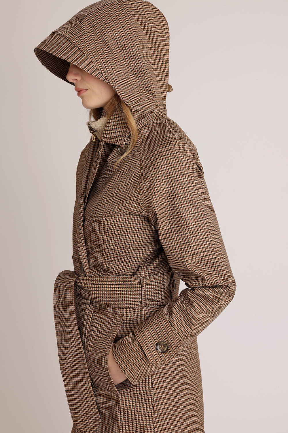 Waterproof Straight-Fit Trenchcoat | Houndstooth Check