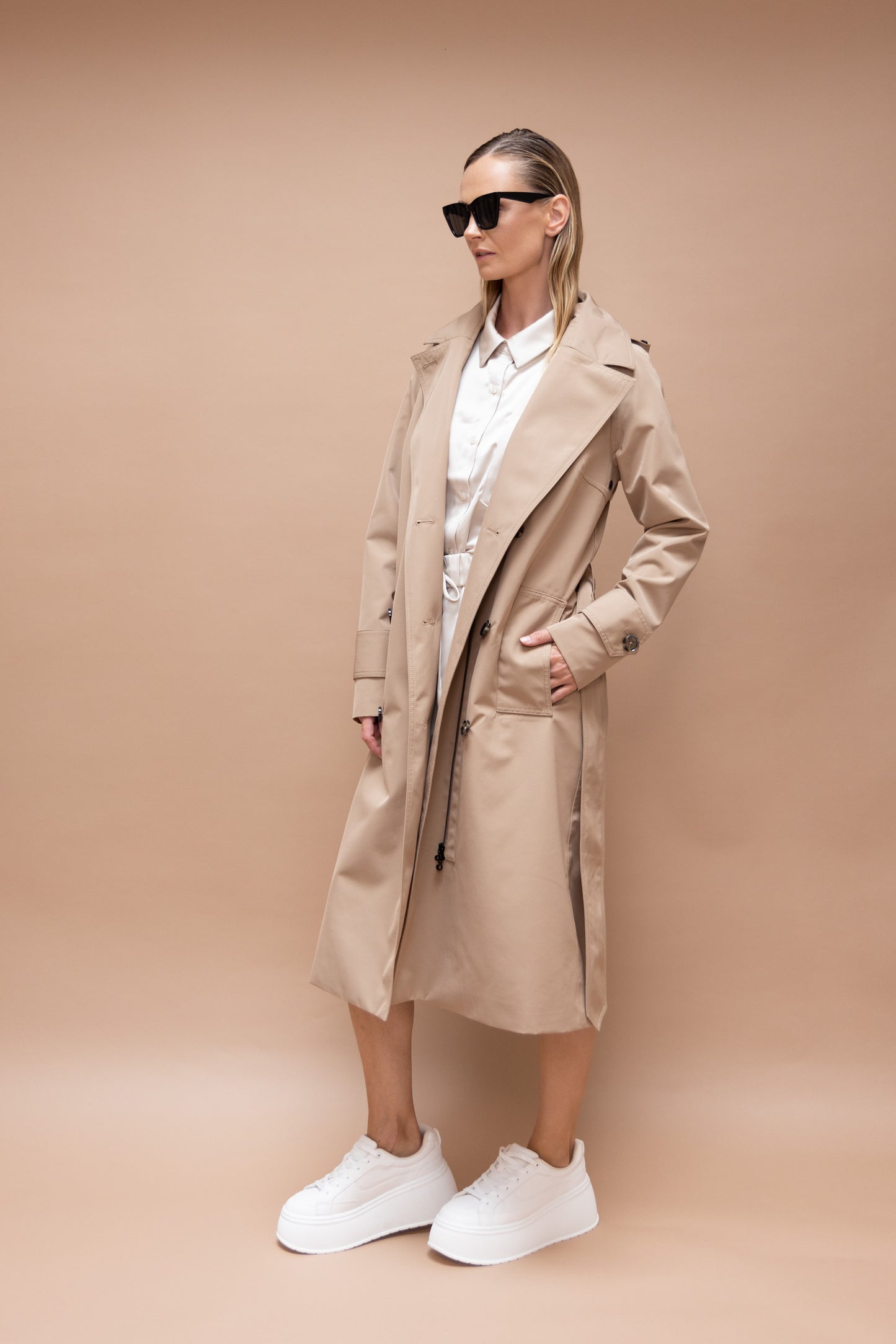 Waterproof Straight-Fit Trenchcoat  | Beige