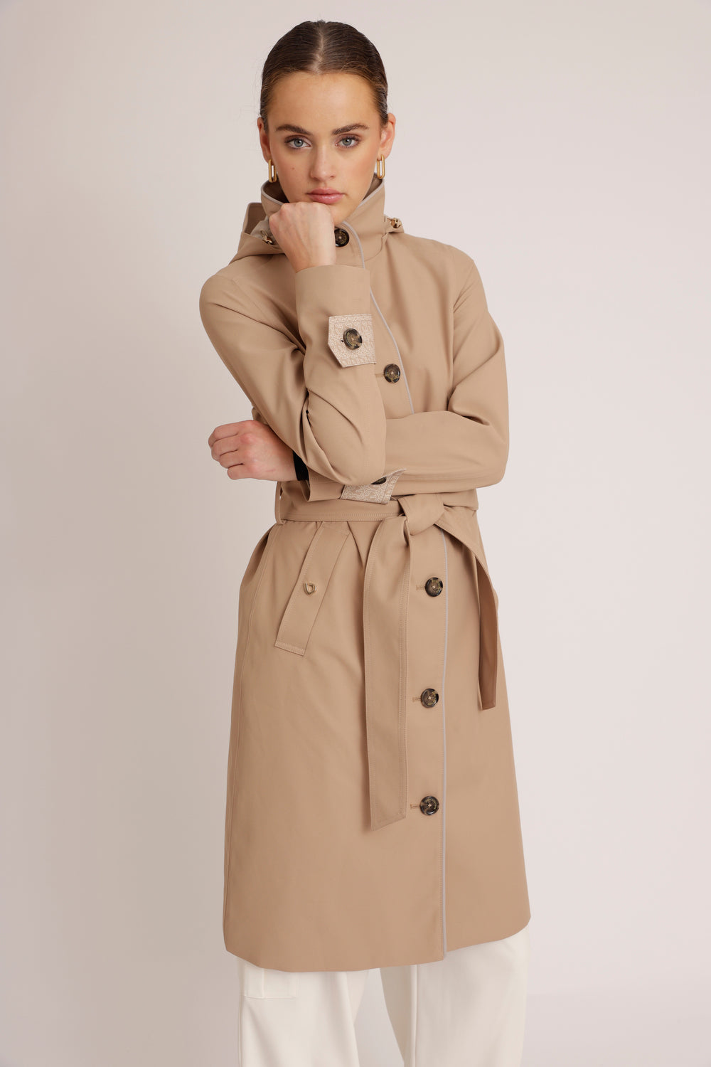 Waterdichte Straight Fit Waistbelt Coat | Beige Mat