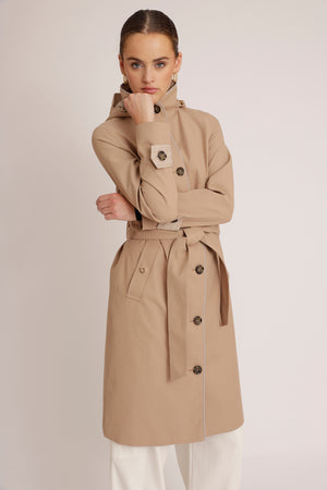 Waterdichte Straight Fit Waistbelt Coat | Beige Mat