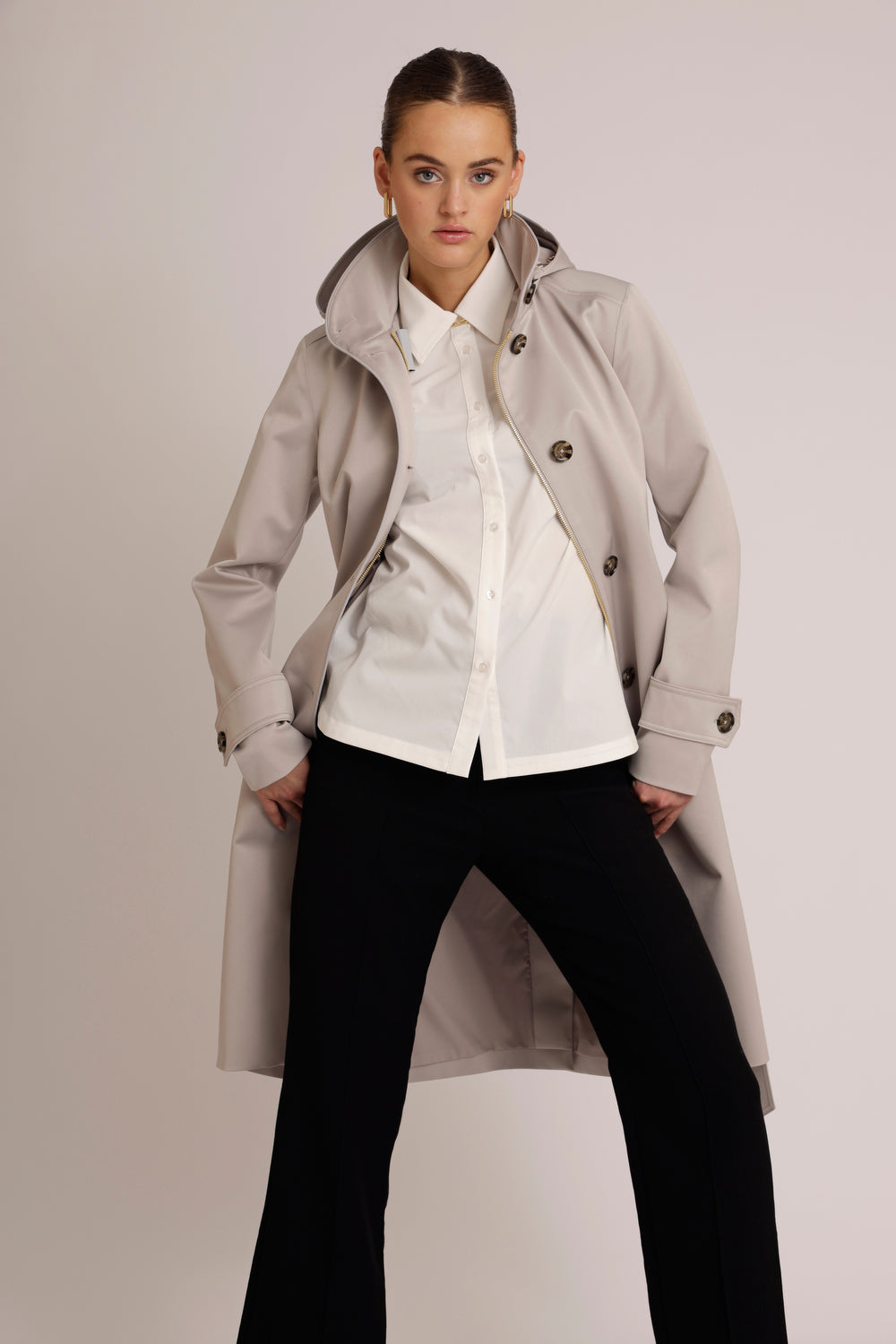 Waterdichte Straight Fit Waistbelt Coat | Zilvergrijs