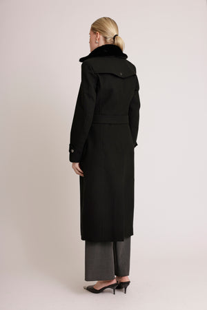 Waterproof Wool - Fur Trench  | Black