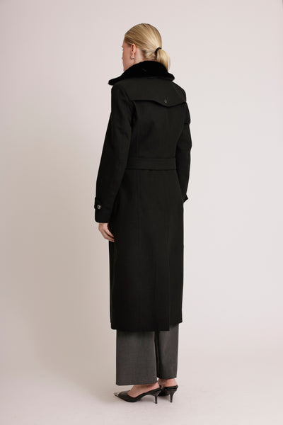 Waterproof Wool - Fur Trench  | Black