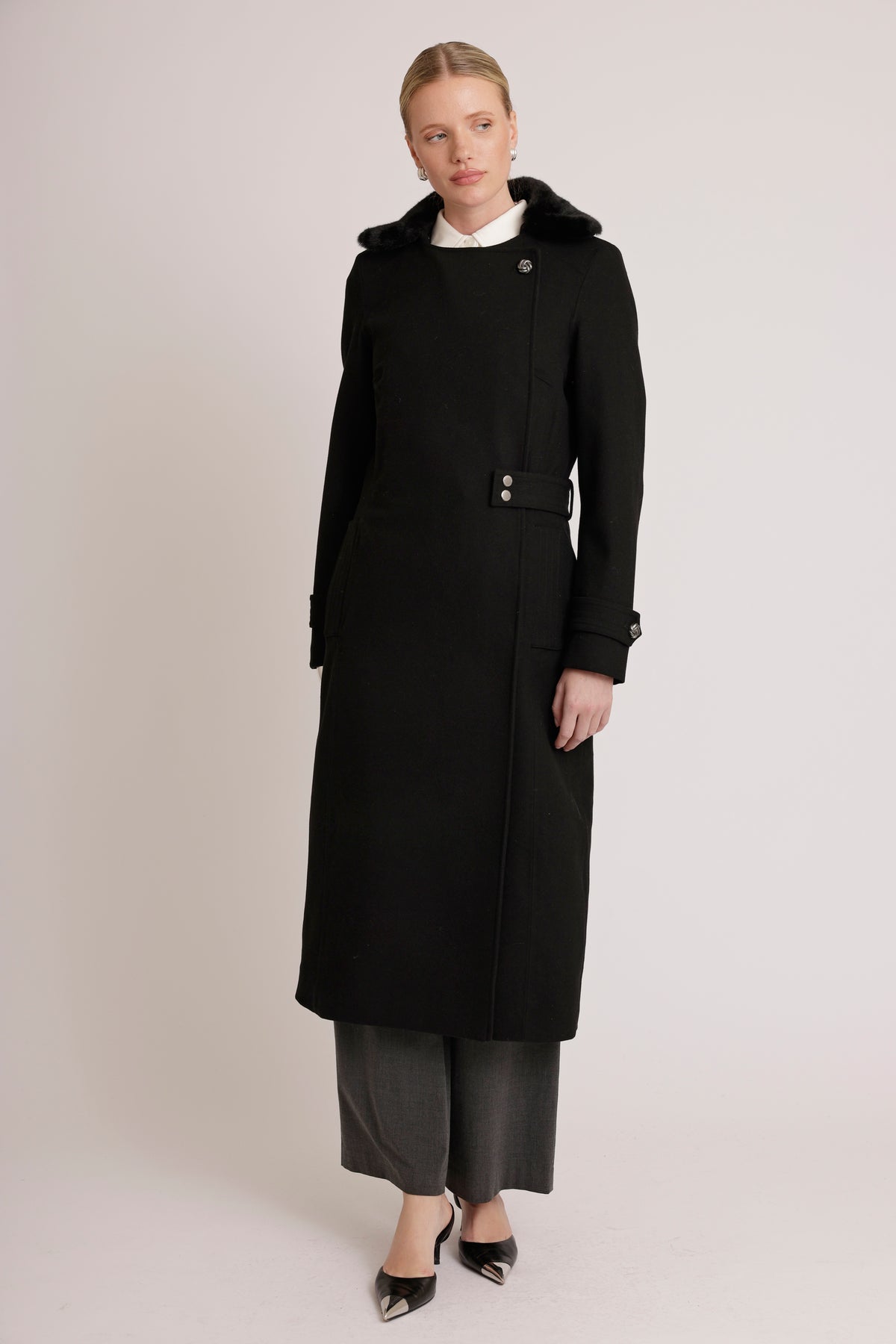 Waterproof Wool - Fur Trench  | Black